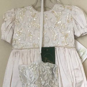 Posies "Lillian Gown" Christening Silk Pearls/Seqn Gown wBonnet  Inf NEW w Tags